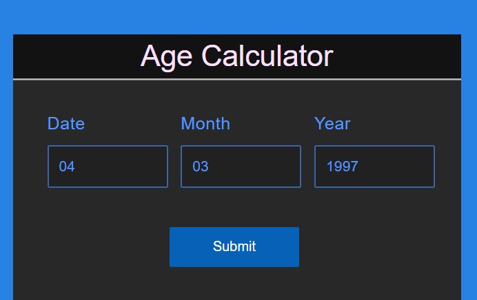 screenshot of age calculator app